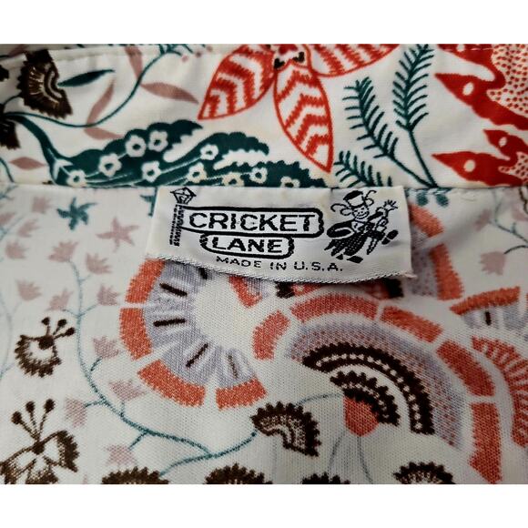 Vntg 70s Cricket Lane Blouse Cottage Retro White Orange Brown Floral Shirt L BU - Picture 4 of 4